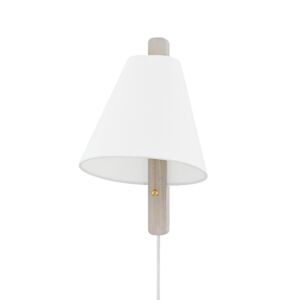 Ellen 1-Light Wall Sconce in Aged Brass with Wood Whitewash Ash