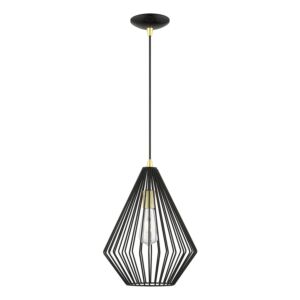 Linz 1-Light Pendant in Shiny Black w with Polished Brass