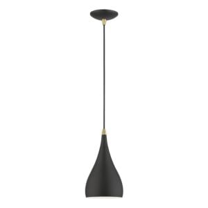 Amador 1-Light Mini Pendant in Textured Black w with Antique Brass