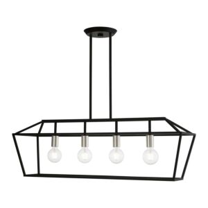 Devone 4-Light Linear Chandelier in Black w with Brushed Nickel