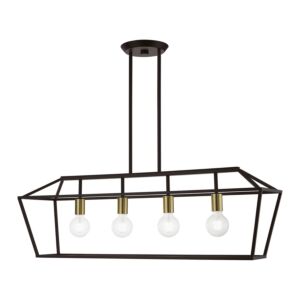 Devone 4-Light Linear Chandelier in Bronze w with Antique Brass