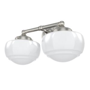 Hunter Saddle Creek Shiny Cased White Glass 2-Light Bathroom Vanity Light in Brushed Nickel