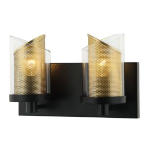 So Inclined 2-Light Bathroom Vanity Light in Black with Gold