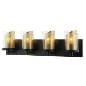 So Inclined 4-Light Bathroom Vanity Light in Black with Gold