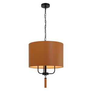 Secret Agent 3-Light Pendant in Black with Camel Leather