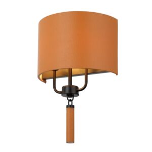 Secret Agent 2-Light Wall Sconce in Black with Camel Leather