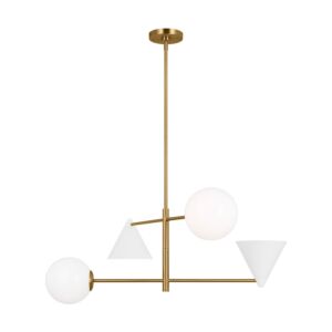 Cosmo 4-Light Chandelier in Matte White and Burnished Brass