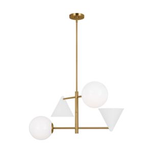 Cosmo 4-Light Chandelier in Matte White and Burnished Brass