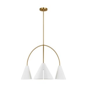 Cambre 3-Light LED Chandelier in Matte White and Burnished Brass