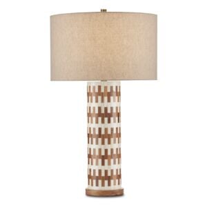 Tia 1-Light Table Lamp in White with Natural with Antique Brass