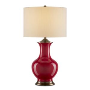 Lilou 1-Light Table Lamp in Red with Antique Brass