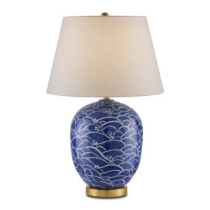 Nami 1-Light Table Lamp in Blue with White with Gold Leaf