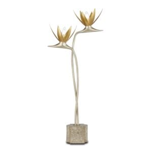 Paradiso 2-Light Table Lamp in Contemporary Silver Leaf with Contemporary Gold Leaf with Abalone Polished Concrete