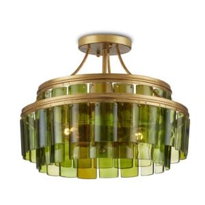 Vintner 3-Light Semi-Flush Mount in Contemporary Gold Leaf with Green