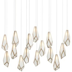 Glace 15-Light 1Pendant in White with Antique Brass