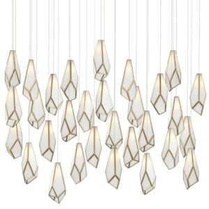 Glace 30-Light Pendant in White with Antique Brass