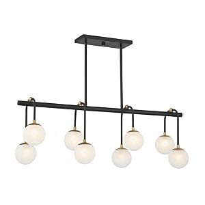 Couplet 8-Light Linear Chandelier in Matte Black with Warm Brass Accents