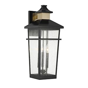 Kingsley 3-Light Outdoor Wall Lantern in Matte Black with Warm Brass Accents