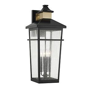 Kingsley 4-Light Outdoor Wall Lantern in Matte Black with Warm Brass Accents