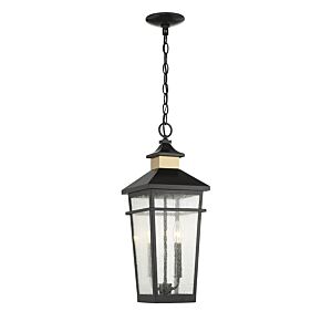 Kingsley 2-Light Outdoor Hanging Lantern in Matte Black with Warm Brass Accents