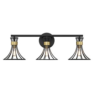 Breur 3-Light Bathroom Vanity Light in Matte Black with Warm Brass Accents