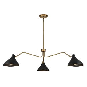 3-Light Pendant in Matte Black with Natural Brass