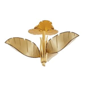 Banana Leaf 3-Light Semi-Flush Mount in Gold with Dark Edging