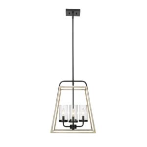 Bonnie 4-Light Pendant in Matte Black Grey Wood