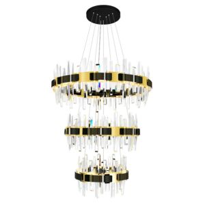 Aya LED Chandelier in Pearl Black & Titanium Gold