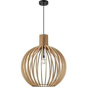 Nahanni Park 1-Light Pendant in Black with Natural Wood Shade