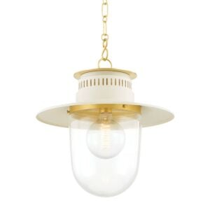 Nori 1-Light Pendant in Aged Brass with Soft Cream