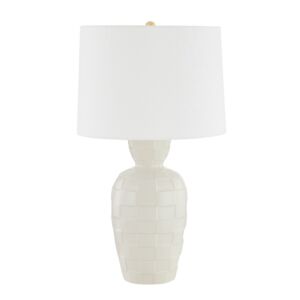 Dawn 1-Light Table Lamp in Aged Bras with Ceramic Satin Cream