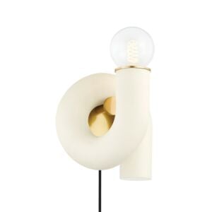 Jolie 1-Light Wall Sconce in Aged Brass with Textured Cream