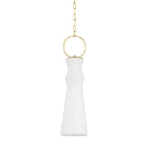 Borden 1-Light Pendant in Aged Brass with Ceramic Gloss White