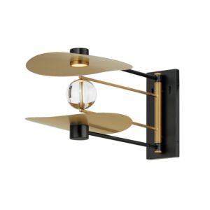 Pearl 2-Light LED Wall Sconce in Black with Natural Aged Brass