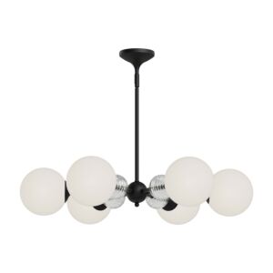 Celia 6-Light Chandelier in Matte Black with Opal Glass