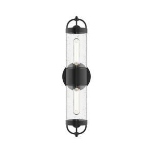 Lancaster 2-Light Outdoor Wall Lantern in Clear Bubble Glass with Textured Black