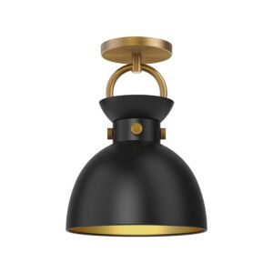 Waldo 1-Light Semi-Flush Mount in Aged Gold with Matte Black