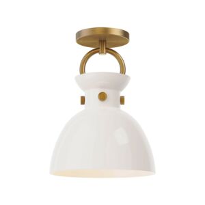 Waldo 1-Light Semi-Flush Mount in Aged Gold with Glossy Opal Glass