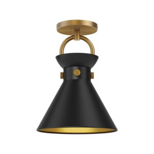 Emerson 1-Light Semi-Flush Mount in Aged Gold with Matte Black