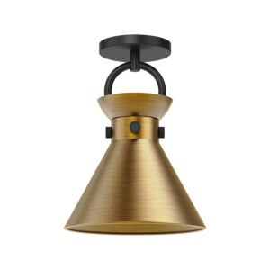 Emerson 1-Light Semi-Flush Mount in Matte Black with Aged Gold