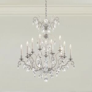 Renaissance Nouveau 12-Light Chandelier in Antique Silver