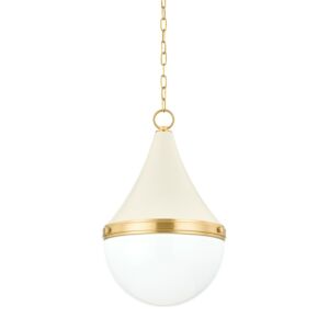 Ciara 1-Light Pendant in Aged Brass with Soft Cream