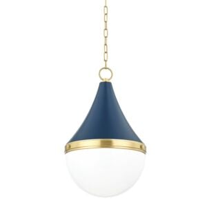 Ciara 1-Light Pendant in Aged Brass with Soft Navy