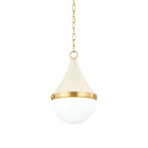 Ciara 1-Light Pendant in Aged Brass with Soft Cream