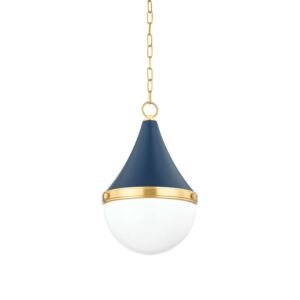 Ciara 1-Light Pendant in Aged Brass with Soft Navy