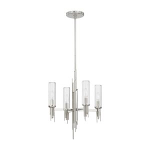 Torres 4-Light Chandelier in Polished Nickel with Ribbed Glass