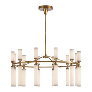 Edwin LED Chandelier in Vintage Brass with Frosted Ribbed Glass