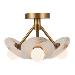 Dahlia LED Semi-Flush Mount in Vintage Brass with Alabaster