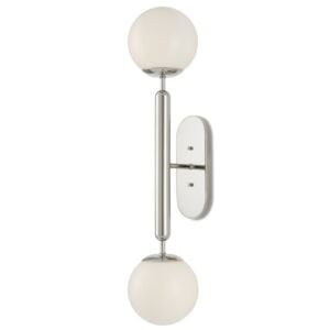 Barbican 2-Light Wall Sconce in Polished Nickel with White